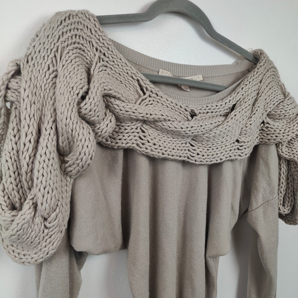 Stella McCartney Sweater Womens 44 Medium Beige Cashmere Silk Cable Knit Top - Picture 3 of 11